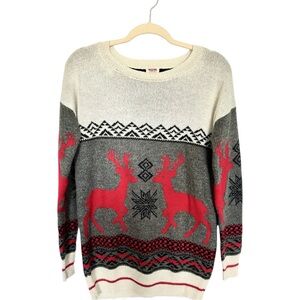 Mossimo Women’s Fair Isle Reindeer Holiday Sweater-Size Small-Red Gray Winter
